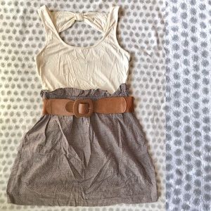 Cream/brown belted mini dress - medium